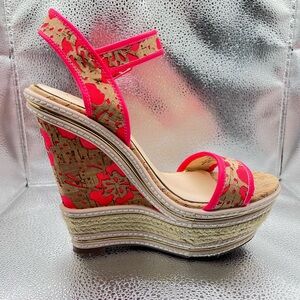 Jessica Simpson Floral Cork Wedge Sandals-Worn Once - Size 9